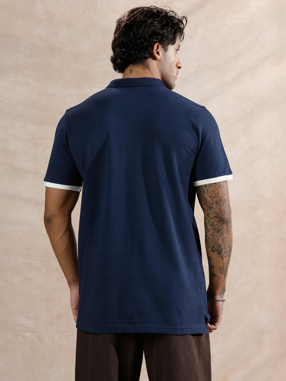 Varsity Crest Slim Fit Polo T-Shirt  | Navy Blue - Image 3