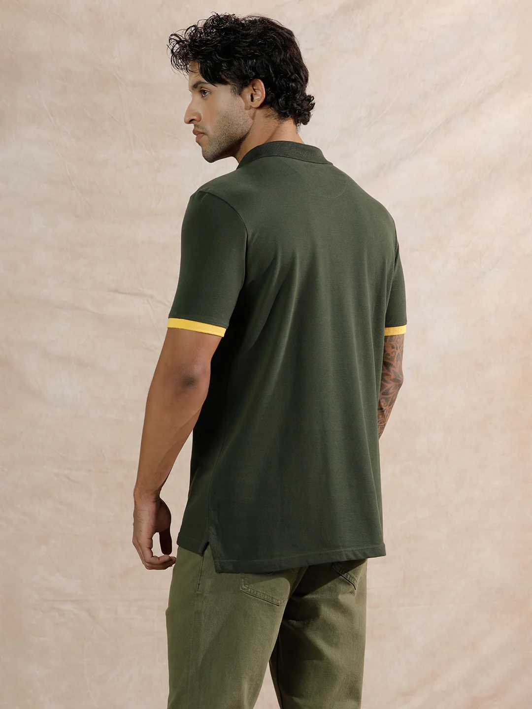 Varsity Crest Slim Fit Polo T-Shirt | Olive - Image 3
