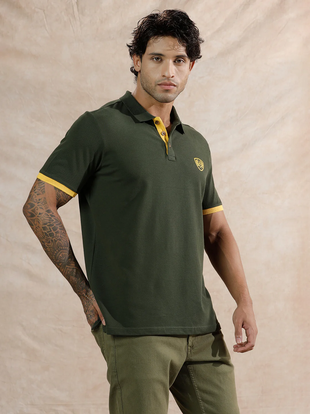 Varsity Crest Slim Fit Polo T-Shirt | Olive - Image 4