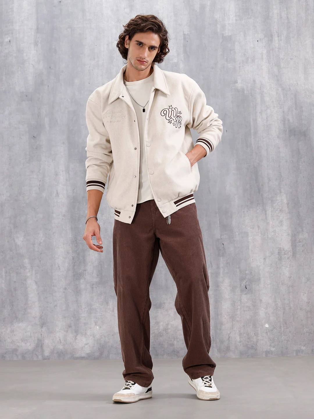 Varsity-Inspired Comfort Fit Tweed Jacket | Off White - Image 3