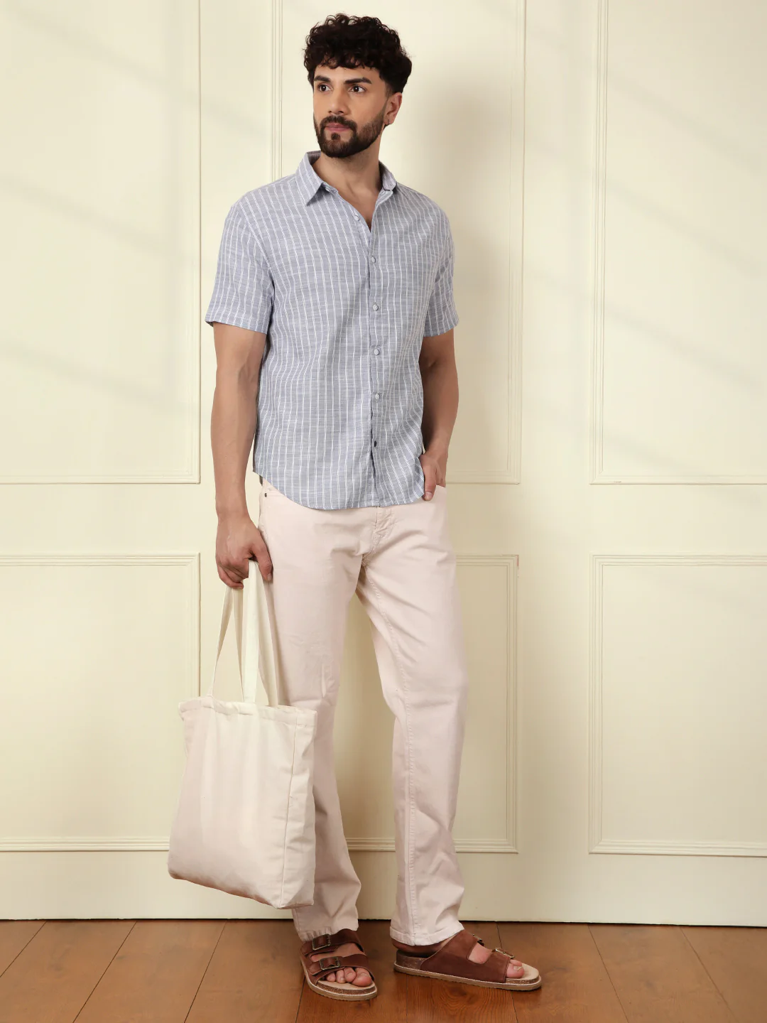 Classic Cotton Slub Striped Shirt | Blue - Image 2