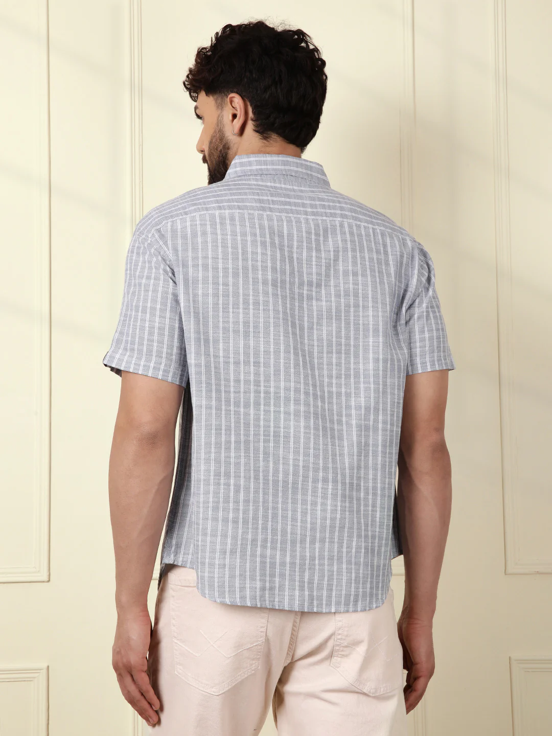 Classic Cotton Slub Striped Shirt | Blue - Image 3