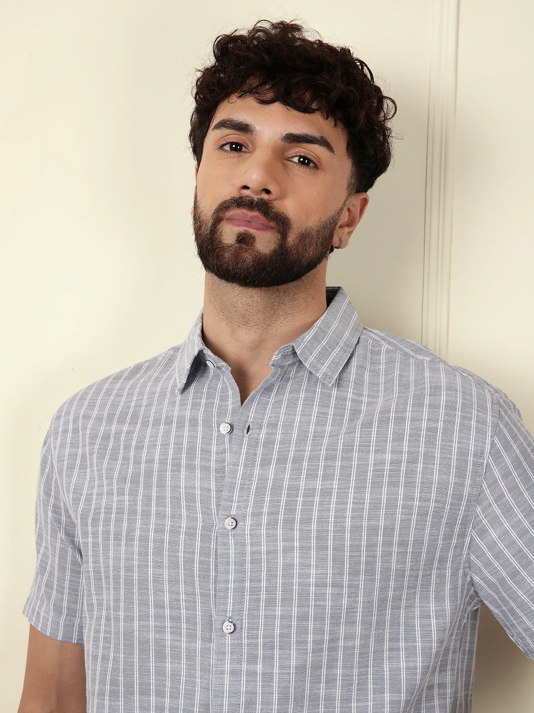 Classic Cotton Slub Striped Shirt | Blue - Image 5
