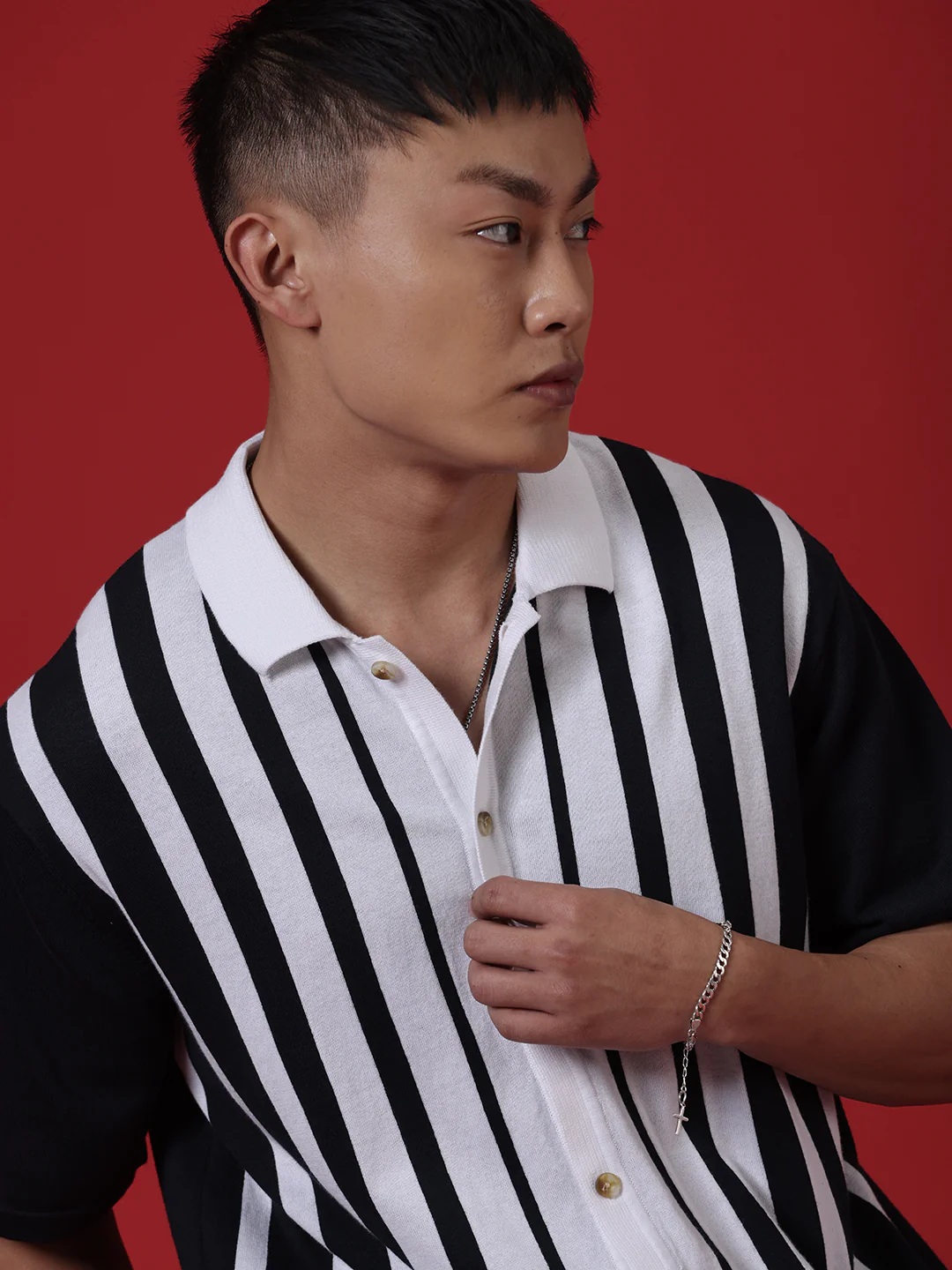 Vintage Stripes Flat Knit Navy Shirt - Image 2