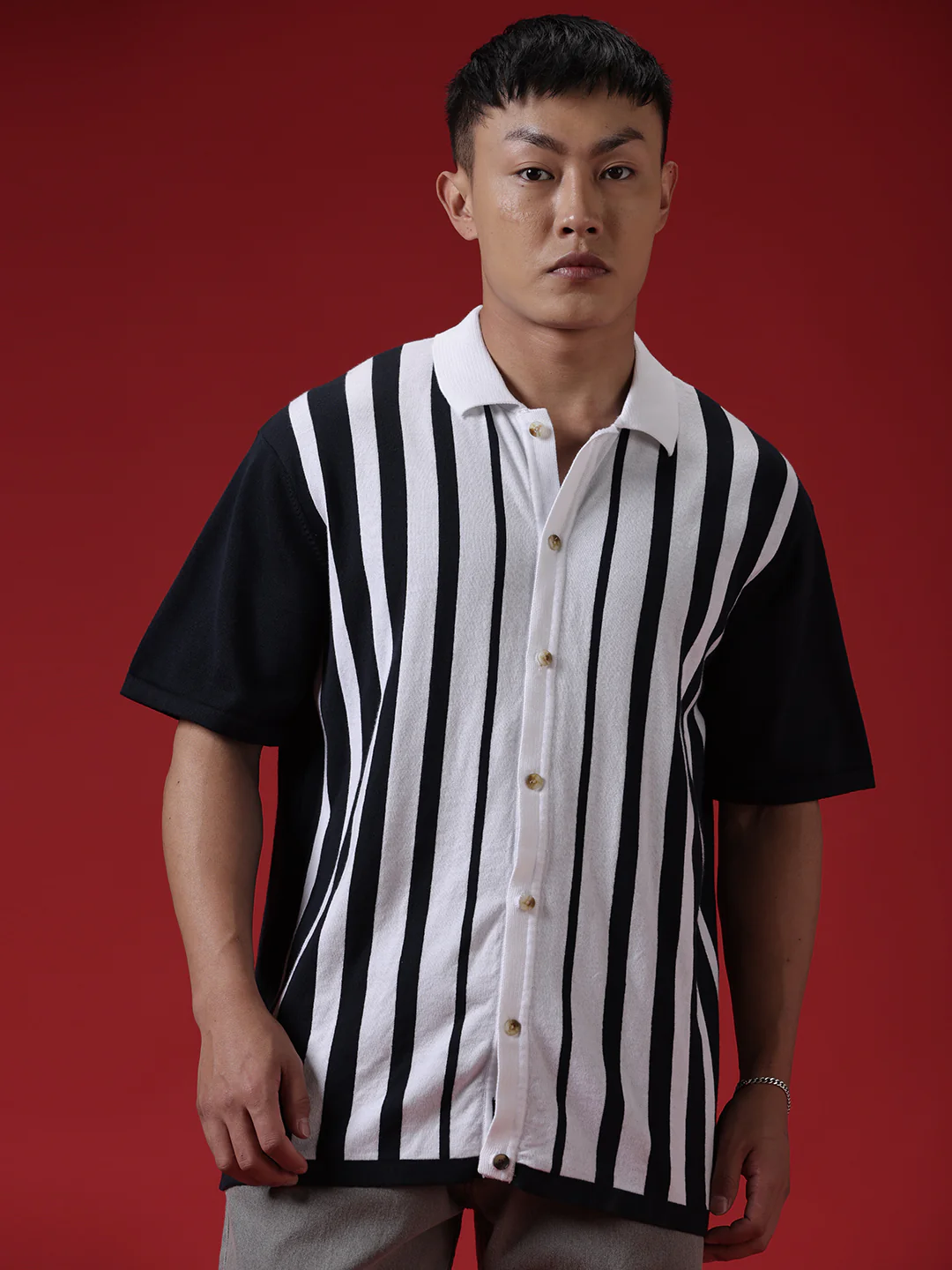 Vintage Stripes Flat Knit Navy Shirt - Image 6