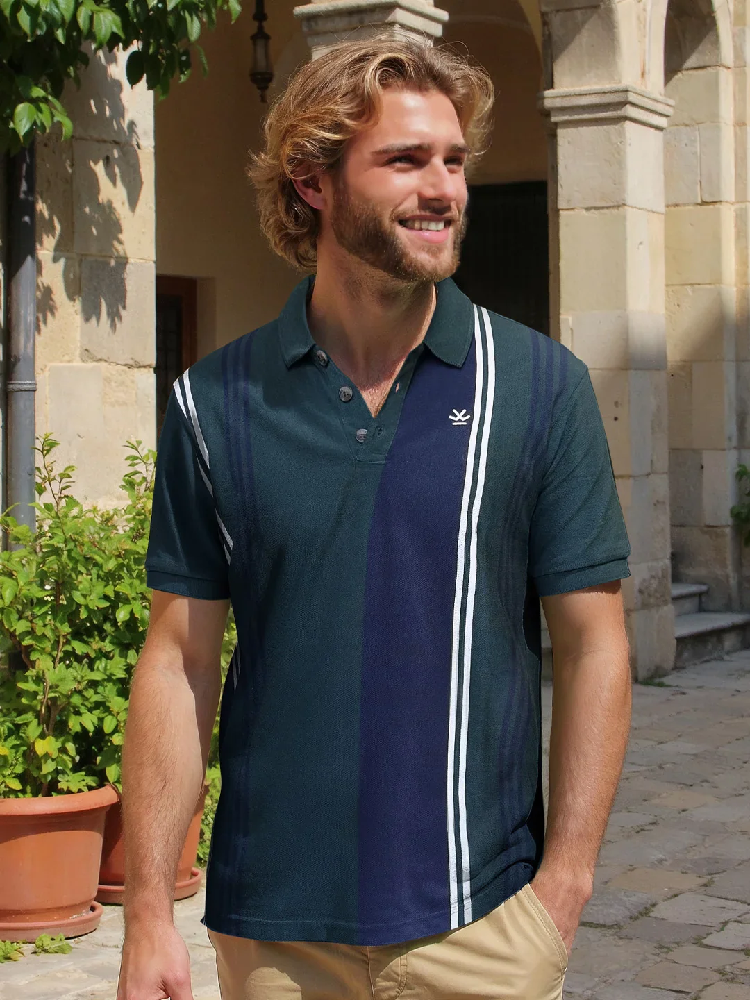 Vintage Stripes Yarn Dyed Polo T-Shirt | Dark Green - Image 4