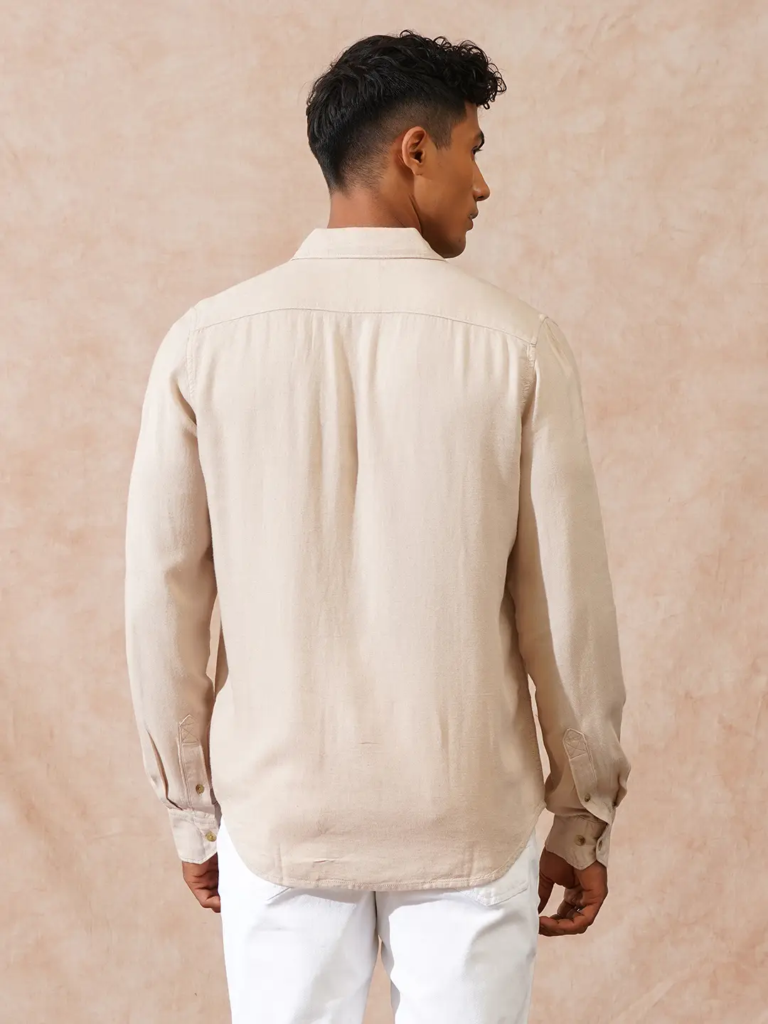 Viscose Linen Slim Fit Shirt | Beige - Image 4