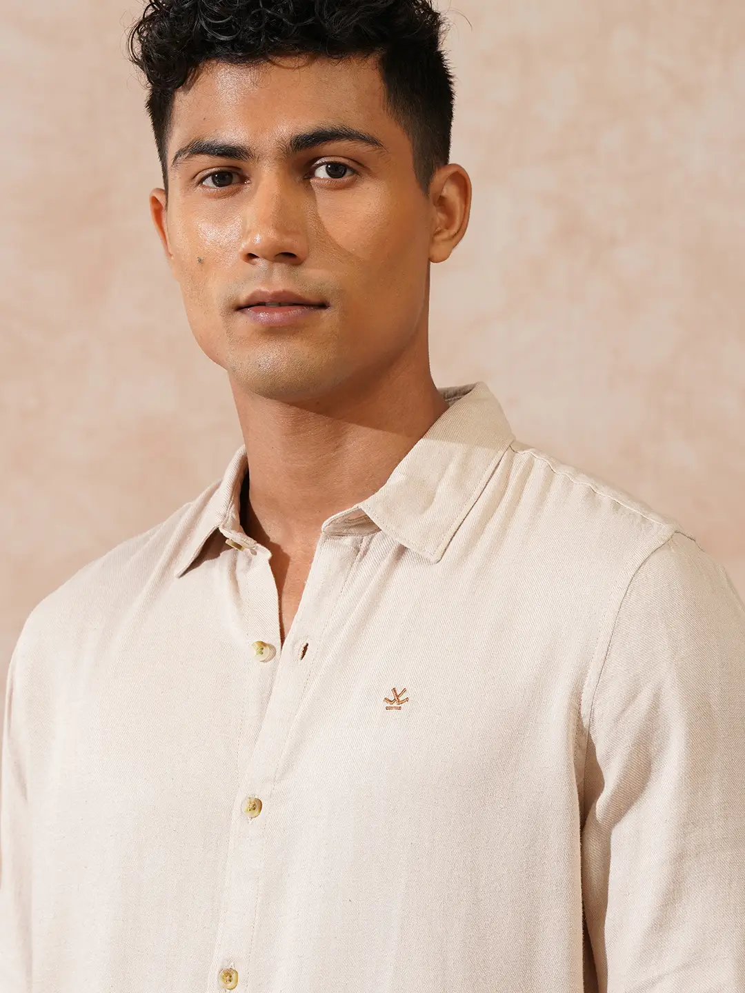 Viscose Linen Slim Fit Shirt | Beige - Image 6