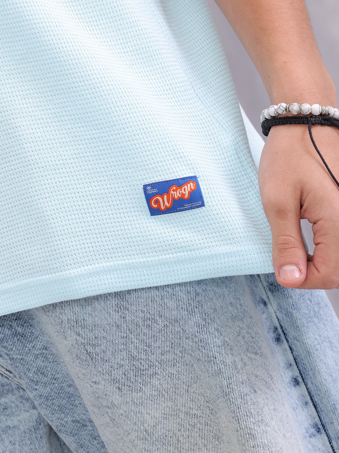 Waffle Textured Clean Look Oversized Fit T-shirt | Light Blue - Image 5