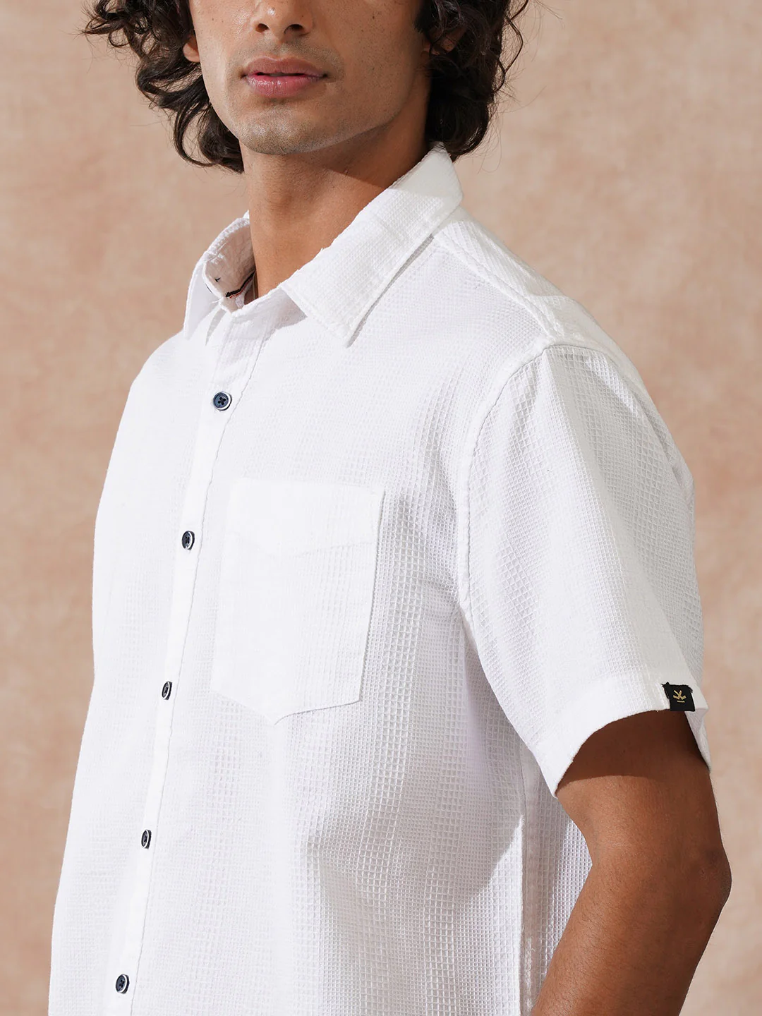 Waffle Textured Comfort Fit Shirt | White - Image 5