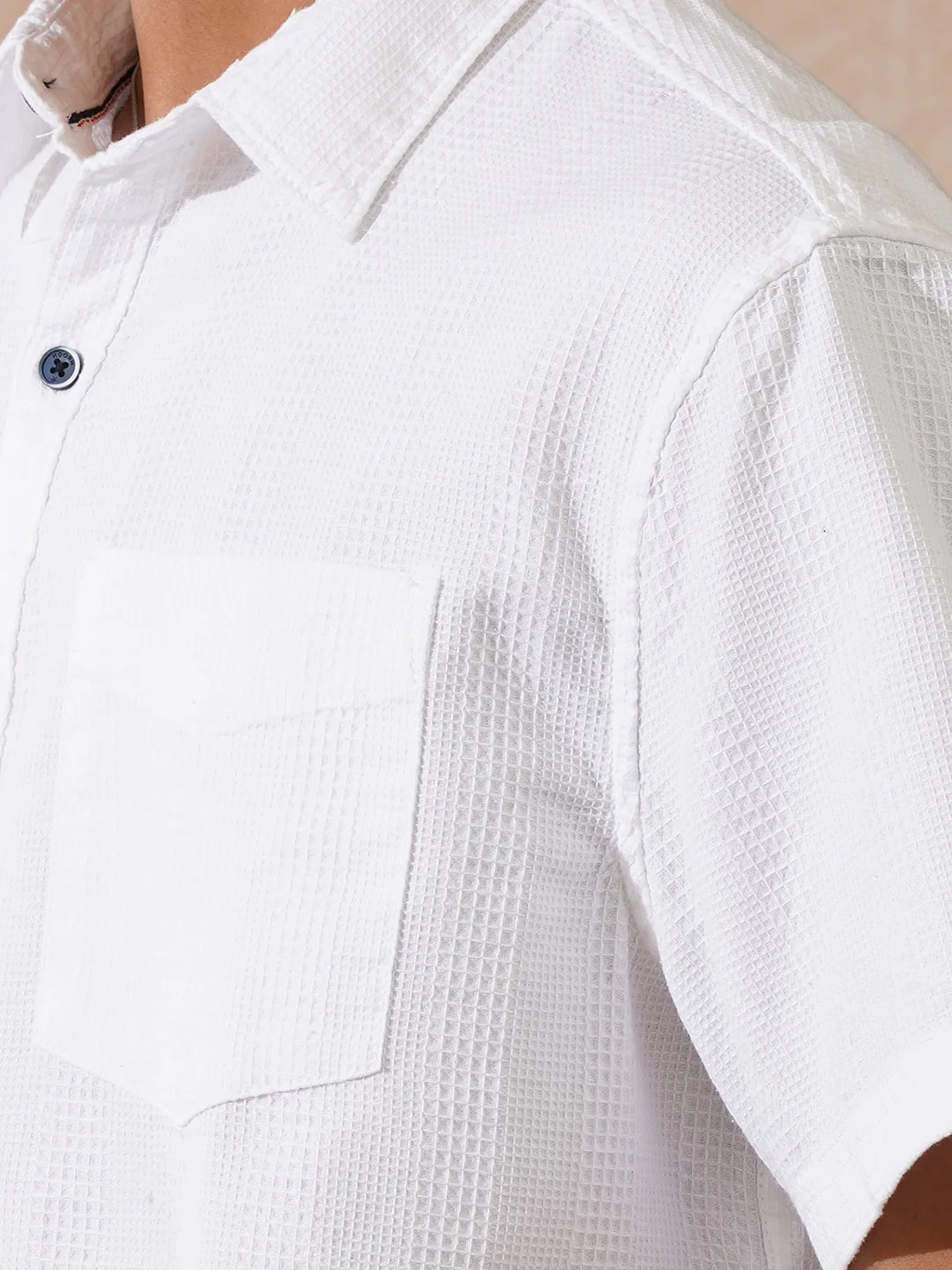Waffle Textured Comfort Fit Shirt | White - Image 6