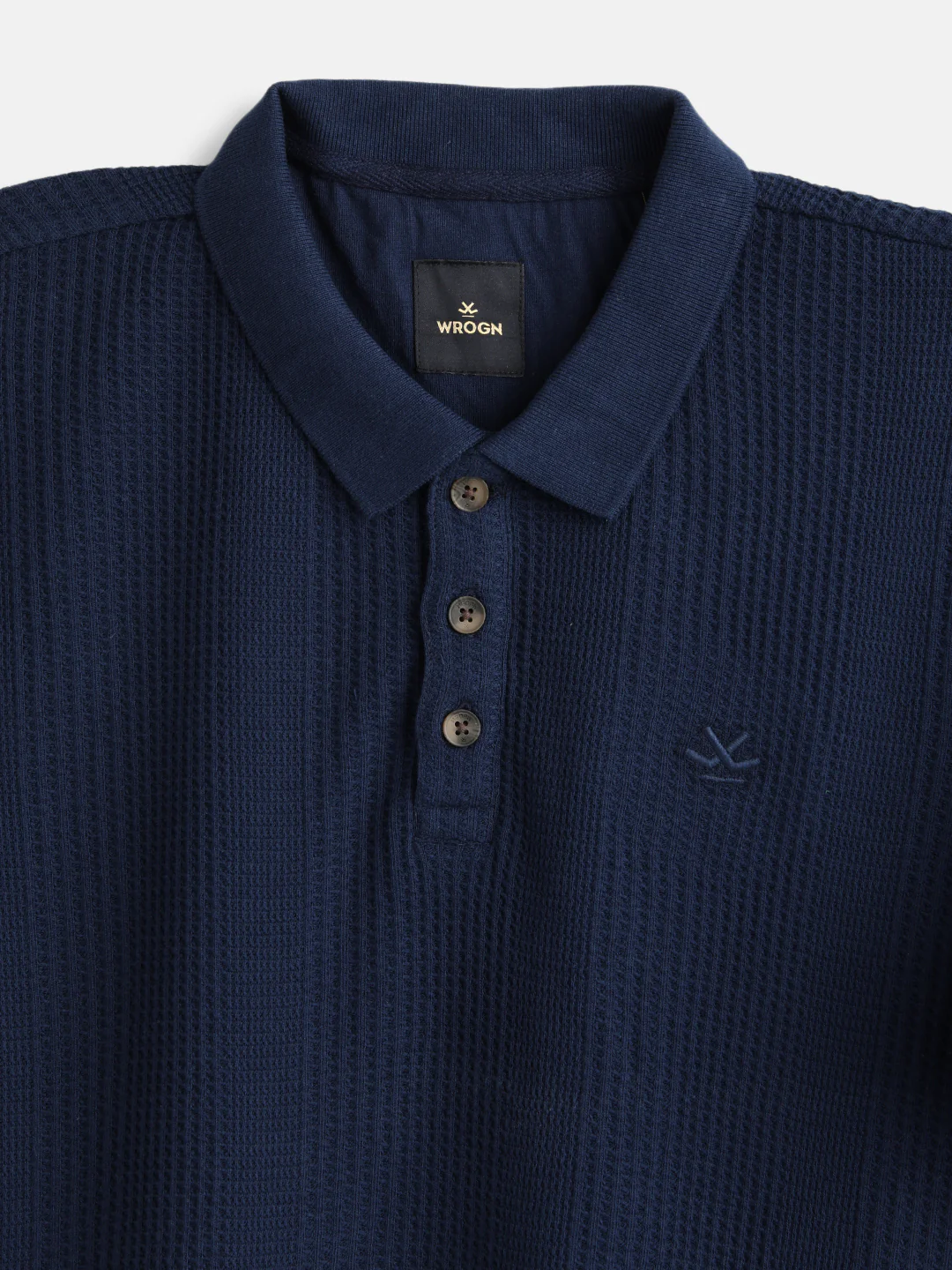 Waffle Textured Polo T-Shirt -  | Navy Blue - Image 3