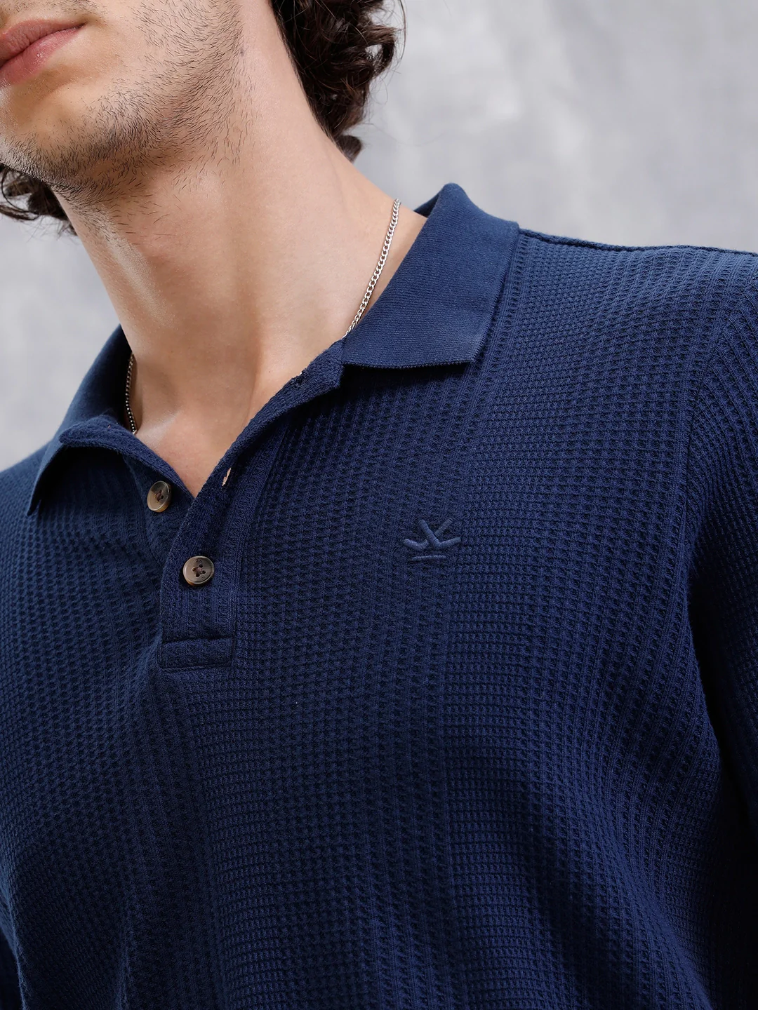 Waffle Textured Polo T-Shirt -  | Navy Blue - Image 8