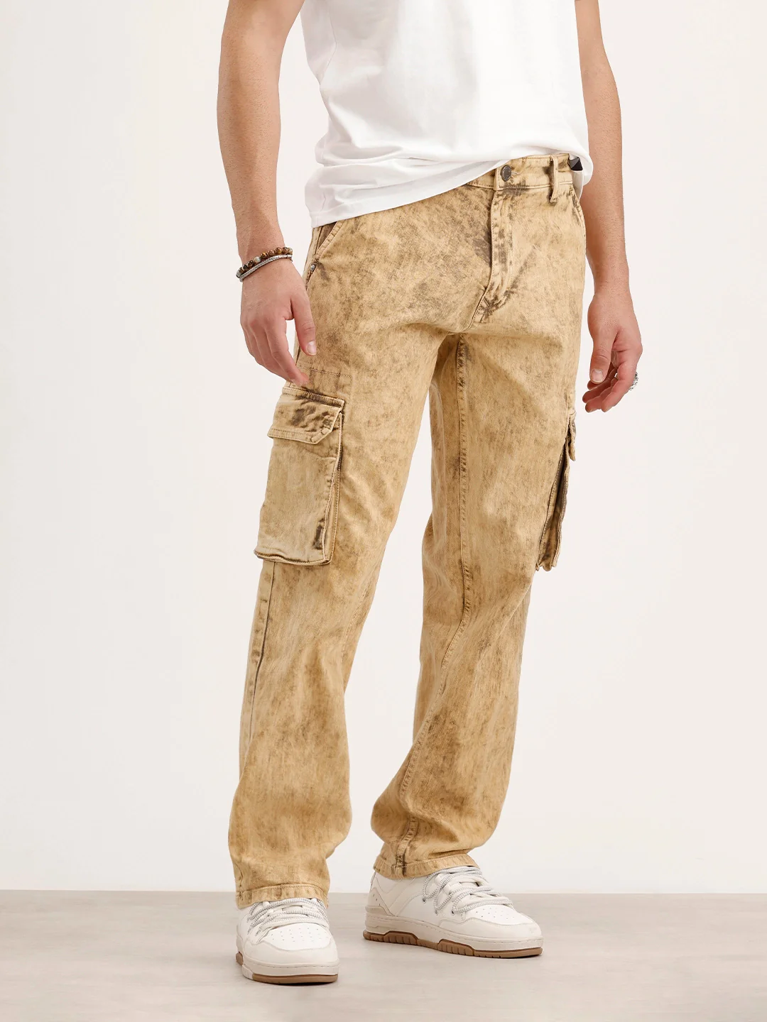 Washed Anti Fit Cargo Jeans | Khaki - Image 4