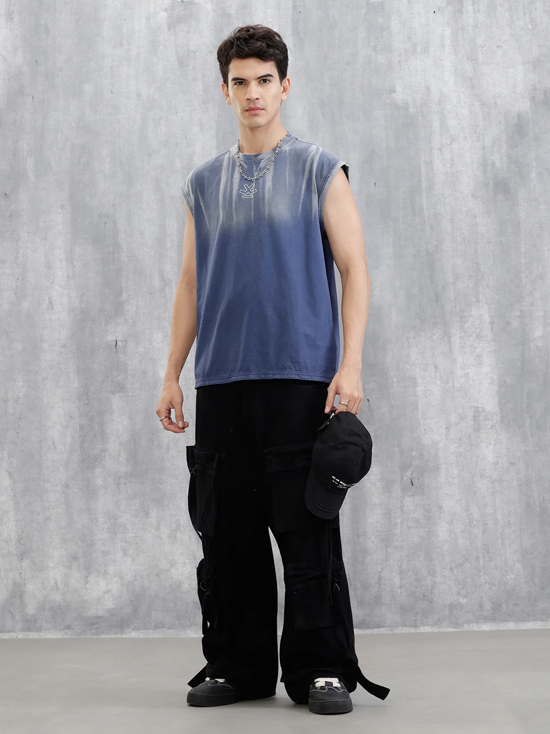 Washed Cut Off Sleeves T-Shirt | Blue - Image 2