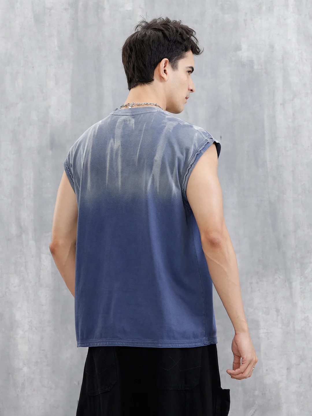Washed Cut Off Sleeves T-Shirt | Blue - Image 3