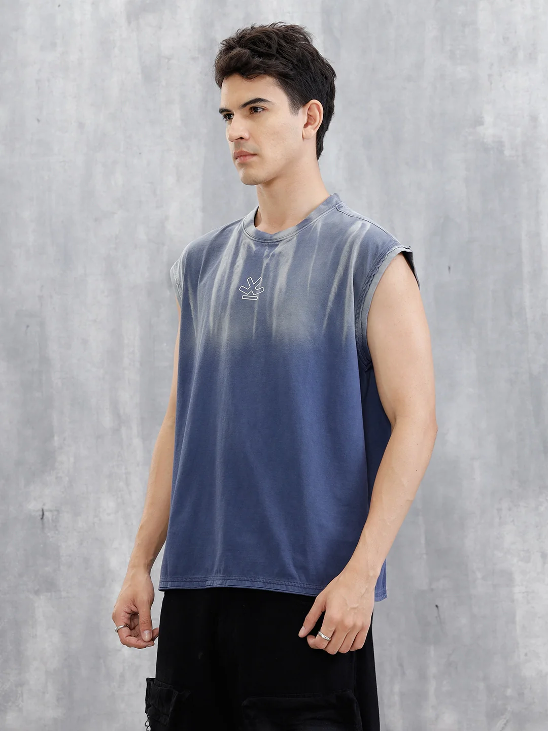 Washed Cut Off Sleeves T-Shirt | Blue - Image 4
