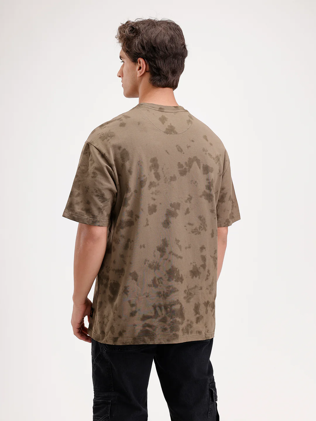 Washed effect tshirt with chest print | Olive - Image 3