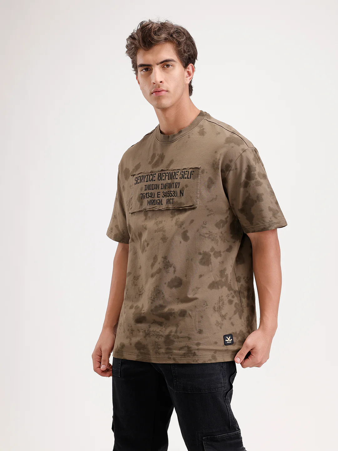 Washed effect tshirt with chest print | Olive - Image 4