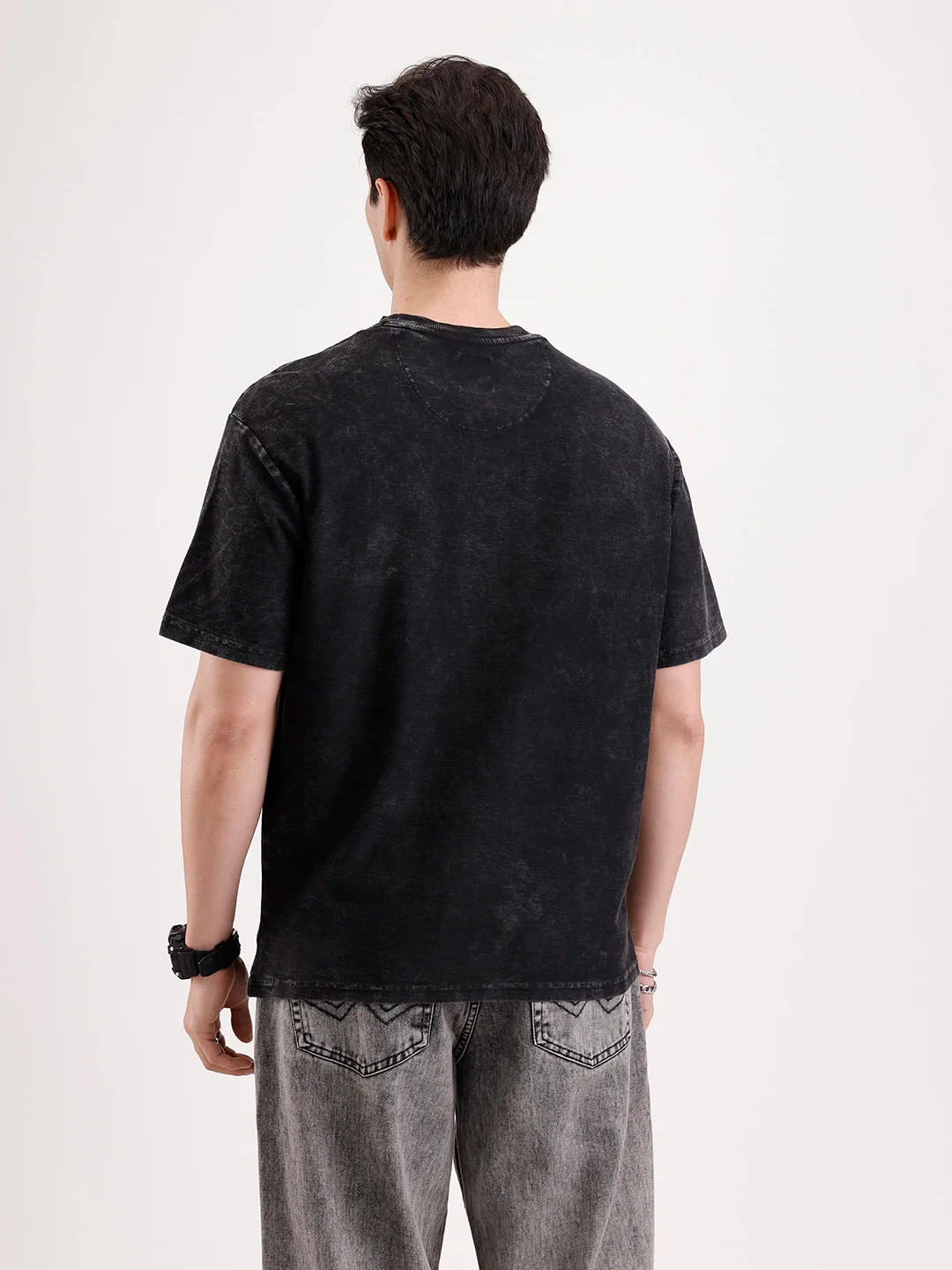 Washed Embroidery Patch T-Shirt   |  Black - Image 3