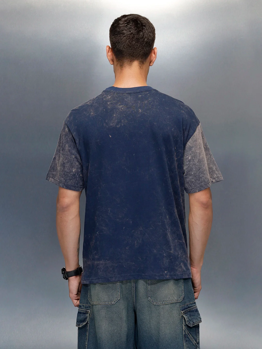 Washed Graphic Printed Oversized Fit T-Shirt | Blue - Image 3