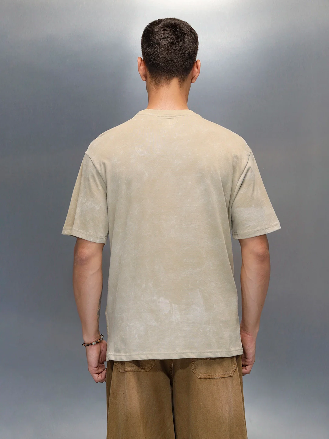 Washed Graphic Printed Oversized Fit T-Shirt | Khaki - Image 3