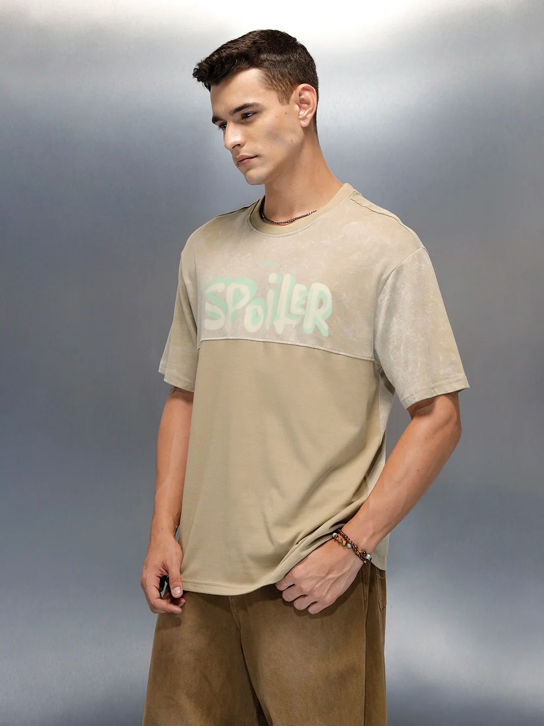 Washed Graphic Printed Oversized Fit T-Shirt | Khaki - Image 4
