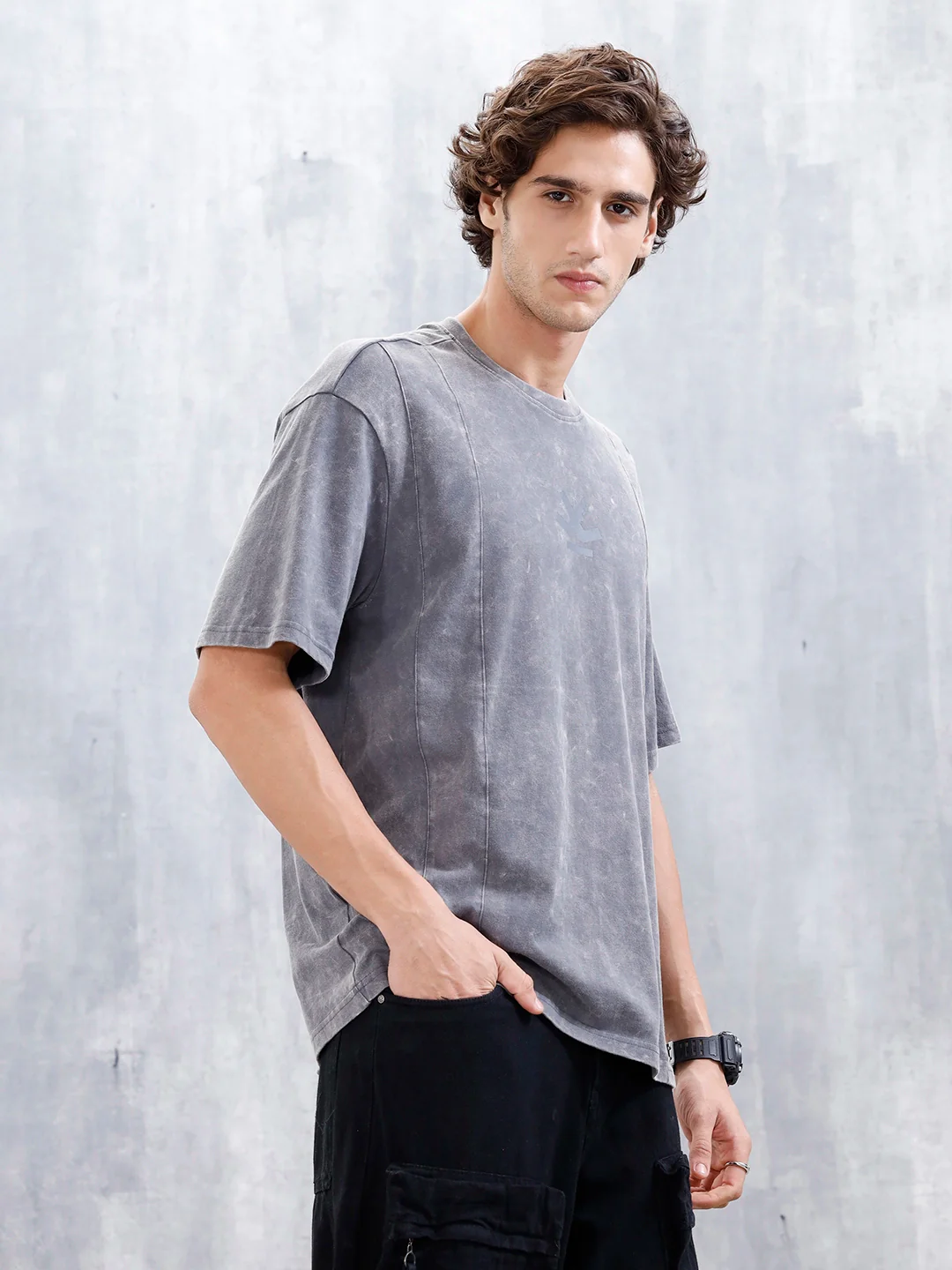 Washed Men's Casual Oversized Fit T-Shirt | Grey - Image 4