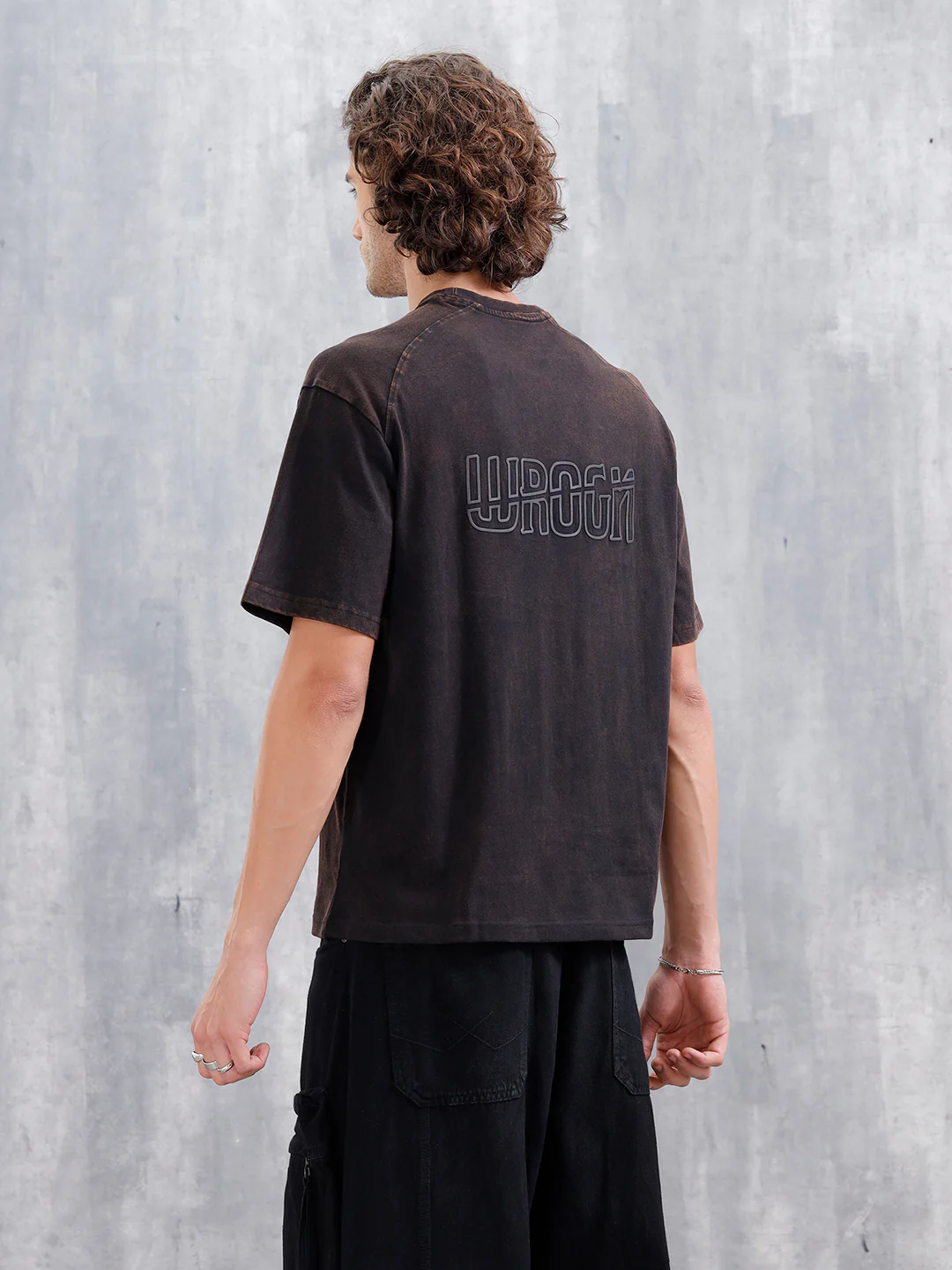 Washed Oversized Crew Neck T-shirt With Embroidery | Black - Image 3