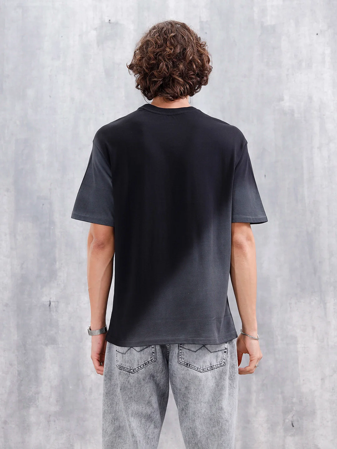 Washed Oversized Crew Neck T-shirt With Print | Black - Image 3