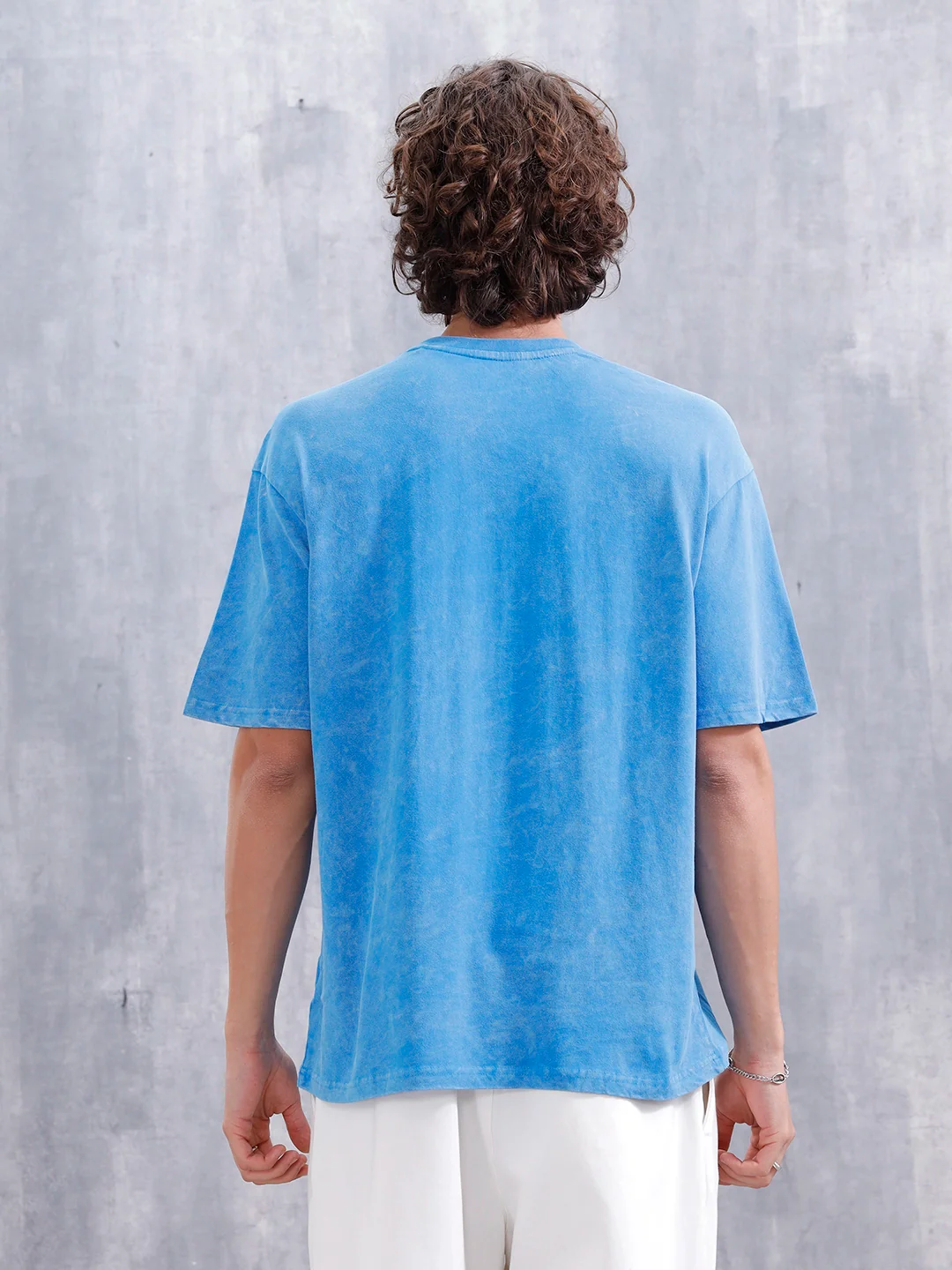 Washed Oversized Crew Neck Tshirt With Print | Blue - Image 3