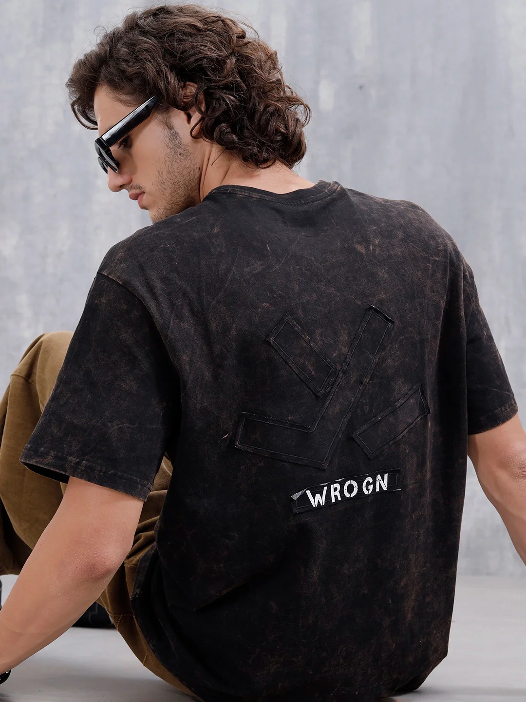 Washed Oversized Fit Tee With Logo Embroidery Patch | Black - Image 3