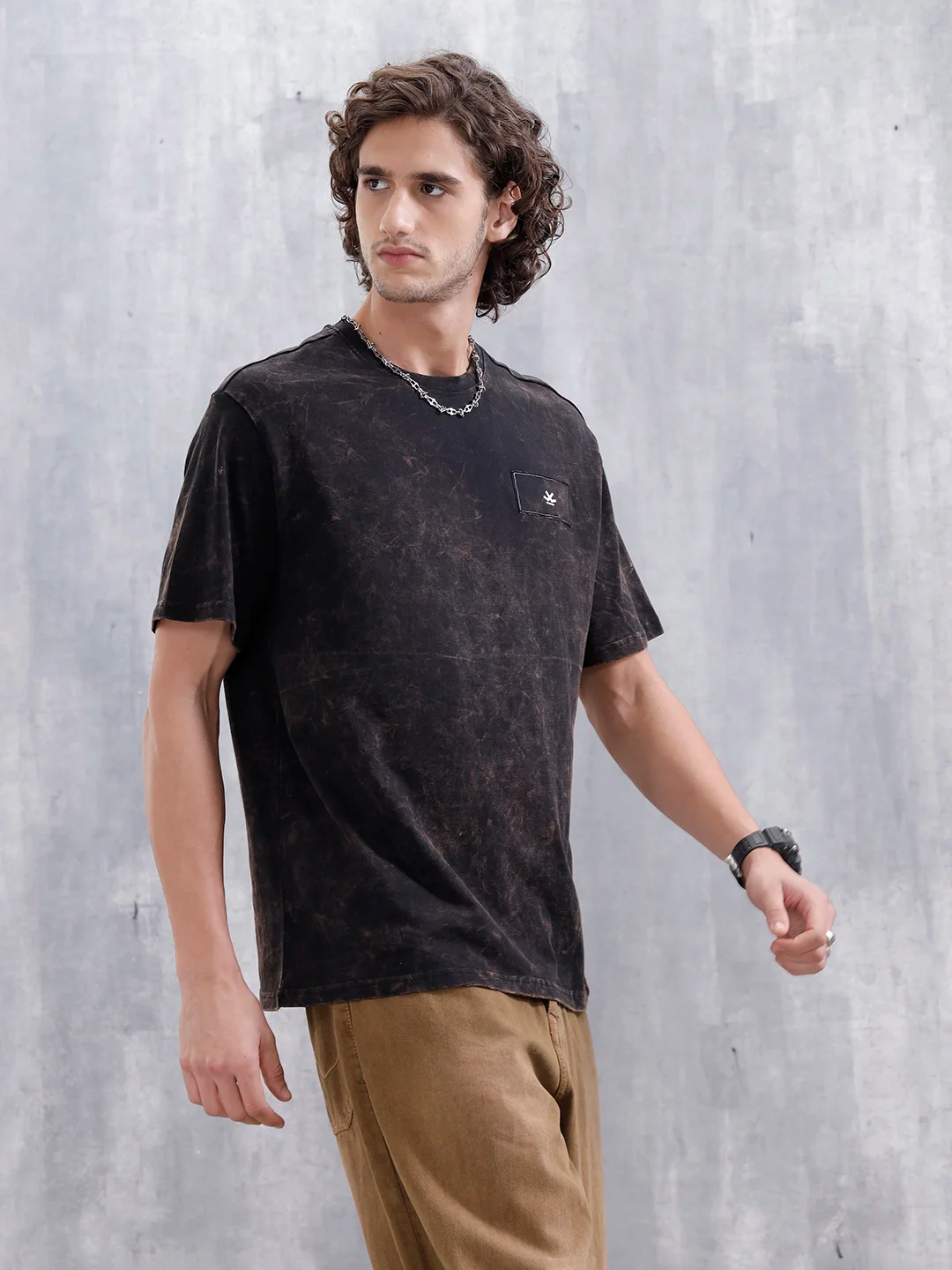 Washed Oversized Fit Tee With Logo Embroidery Patch | Black - Image 4