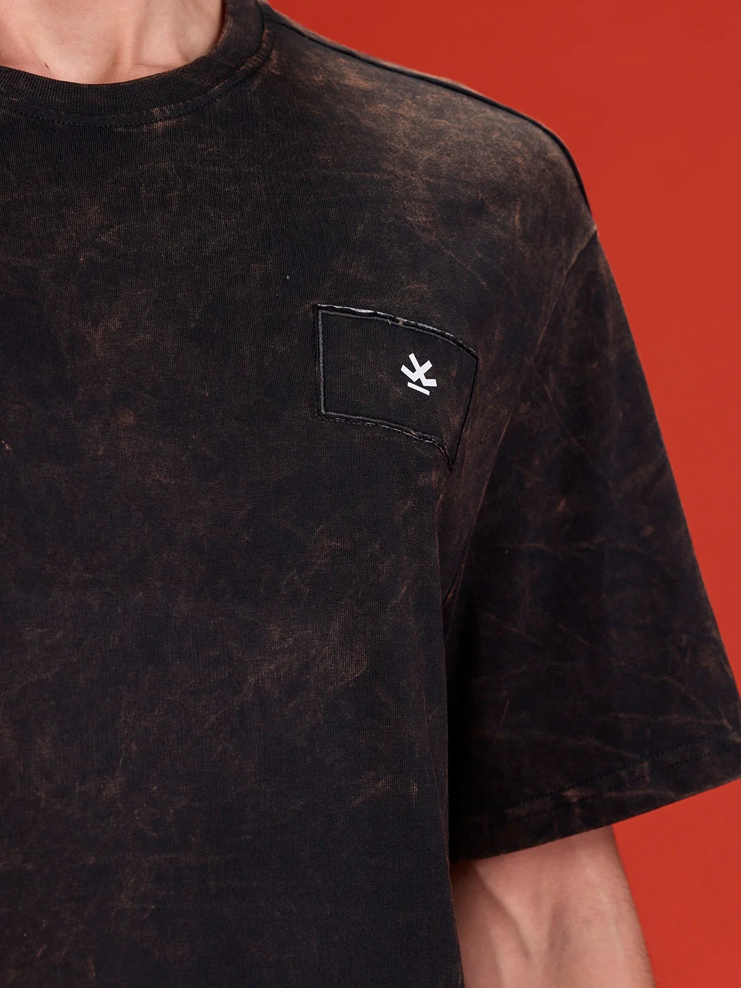 Washed Oversized Fit Tee With Logo Embroidery Patch | Black - Image 7