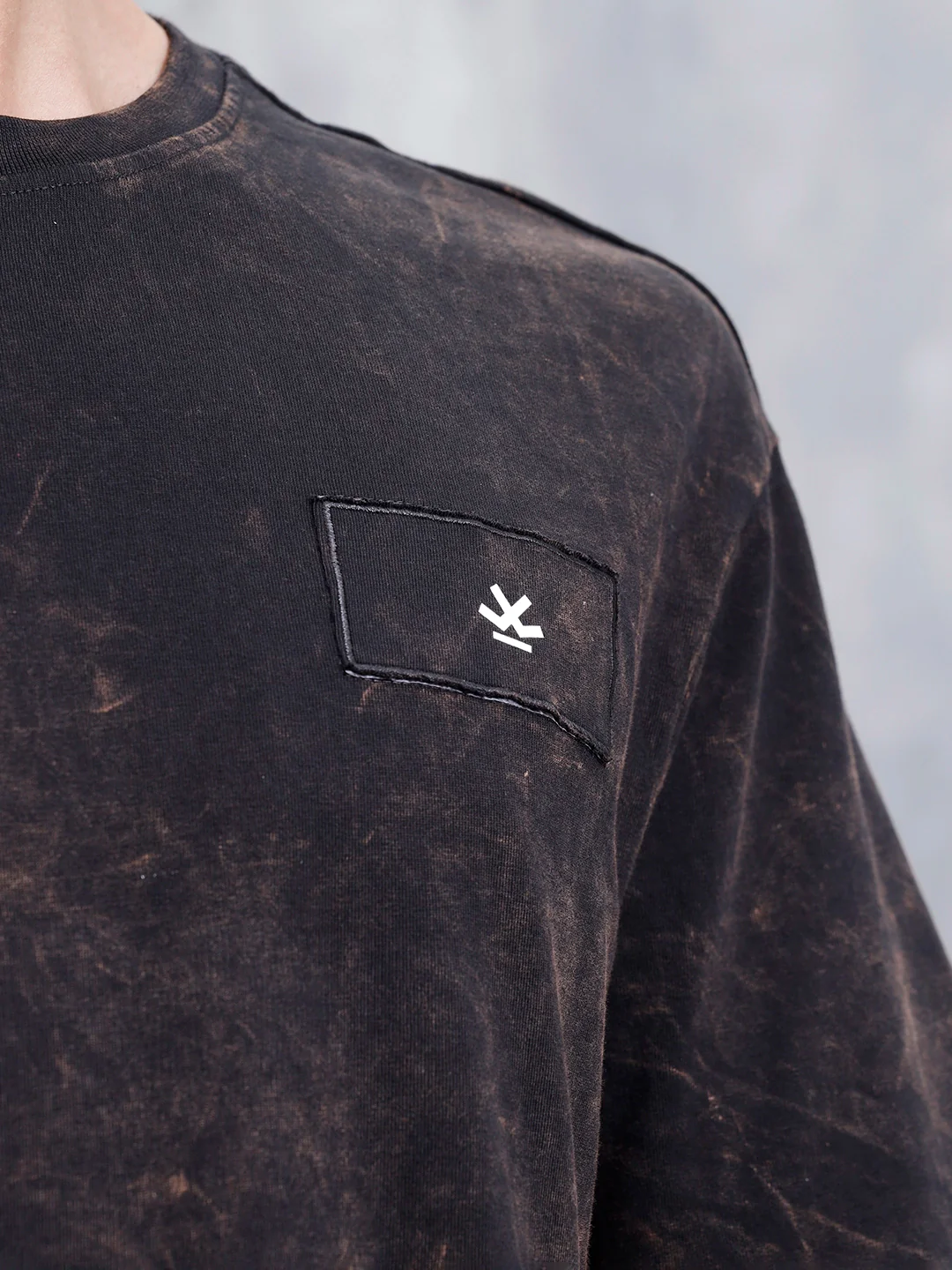 Washed Oversized Fit Tee With Logo Embroidery Patch | Black - Image 9