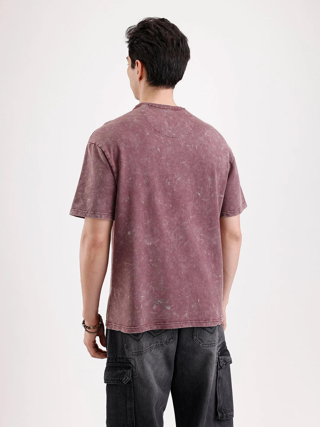 Washed Placement Printed Oversized T-Shirt   |  Maroon - Image 3
