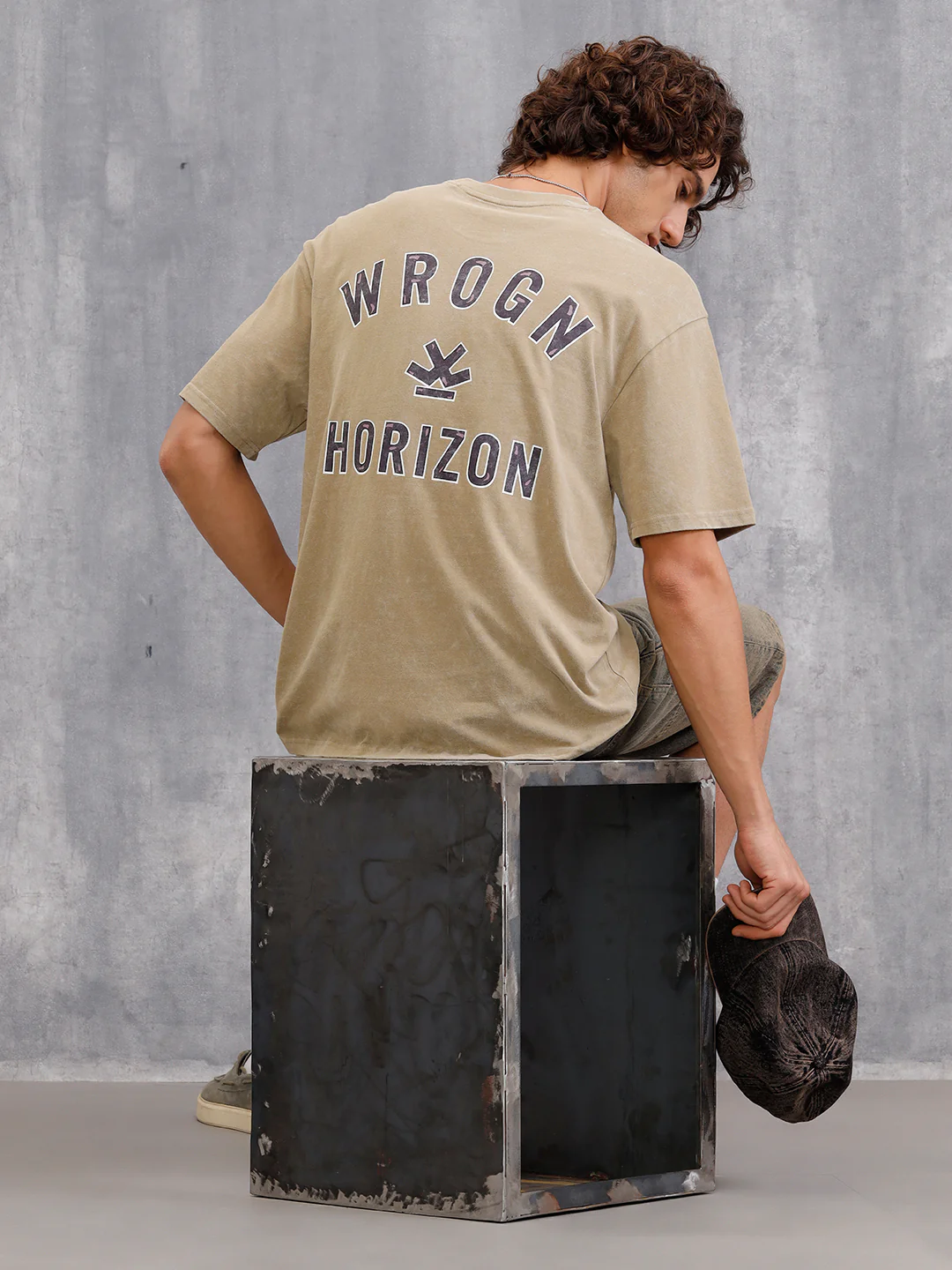 Washed Printed Oversized Fit Pure Cotton T-Shirt | Khaki - Image 3
