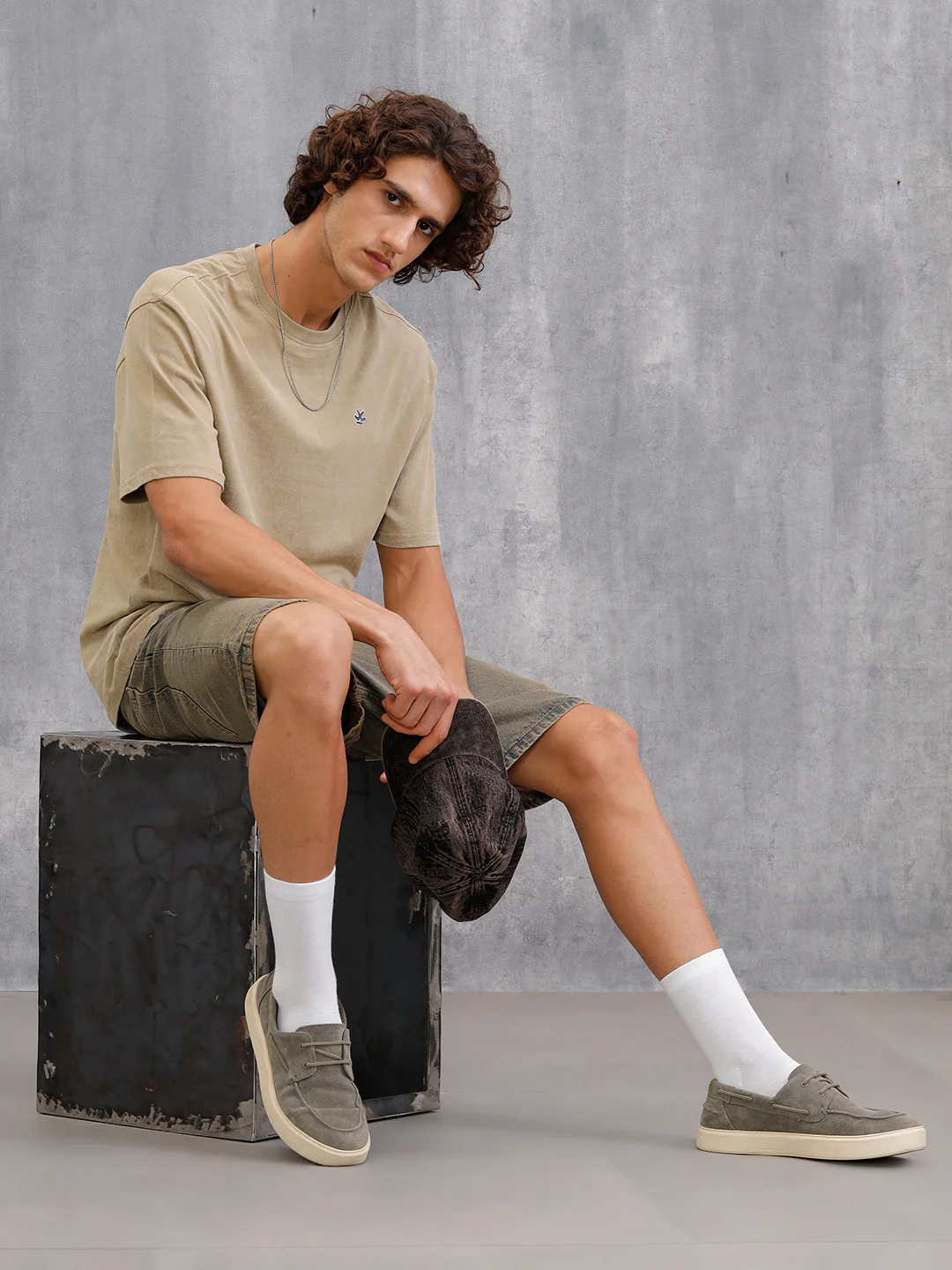 Washed Printed Oversized Fit Pure Cotton T-Shirt | Khaki - Image 4