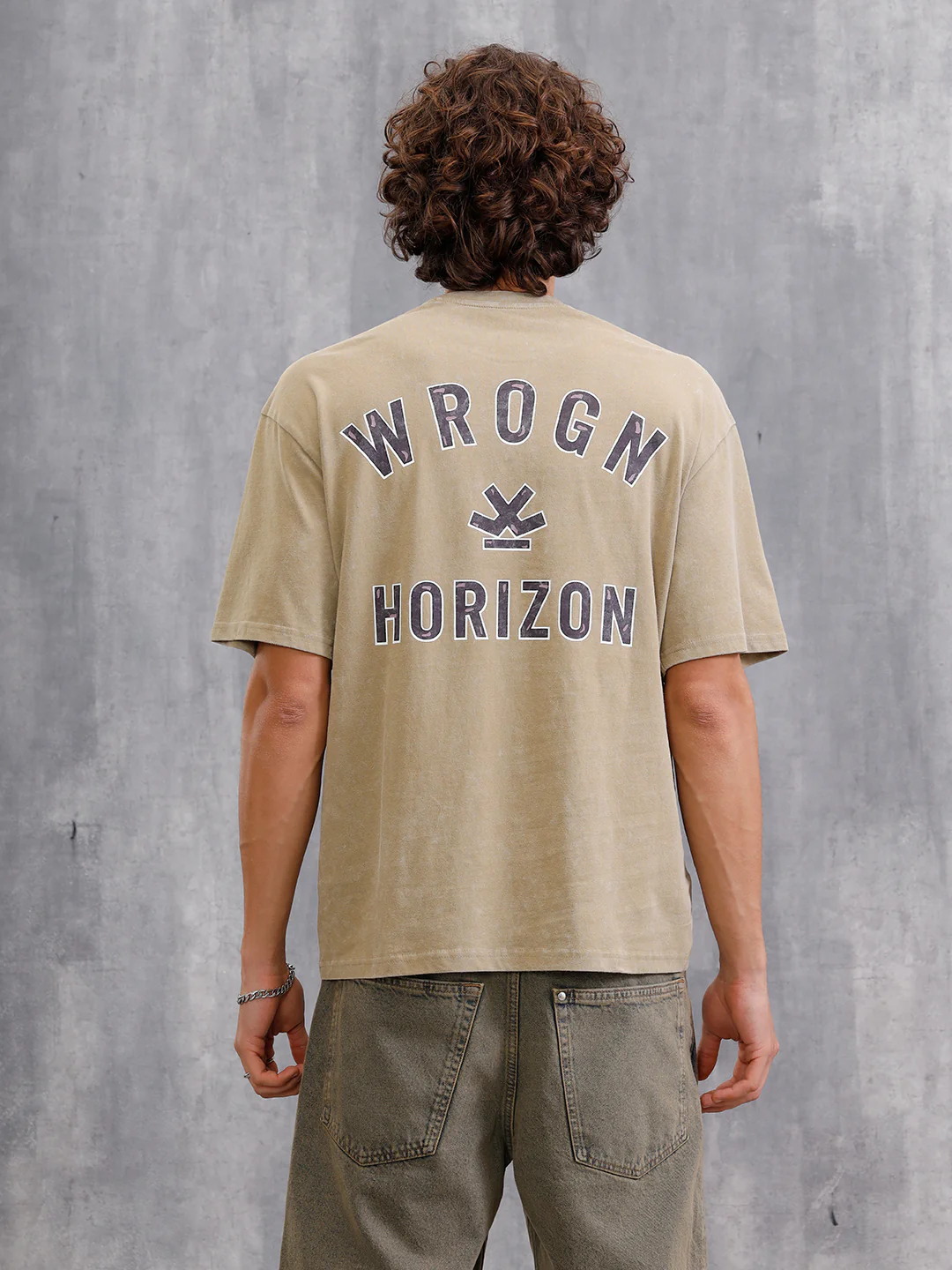 Washed Printed Oversized Fit Pure Cotton T-Shirt | Khaki - Image 5