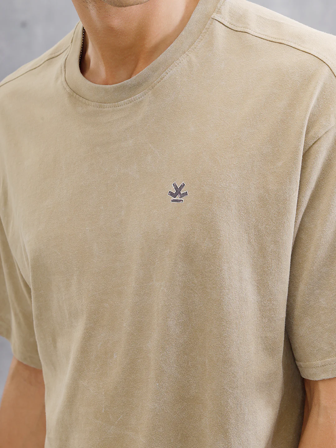 Washed Printed Oversized Fit Pure Cotton T-Shirt | Khaki - Image 6