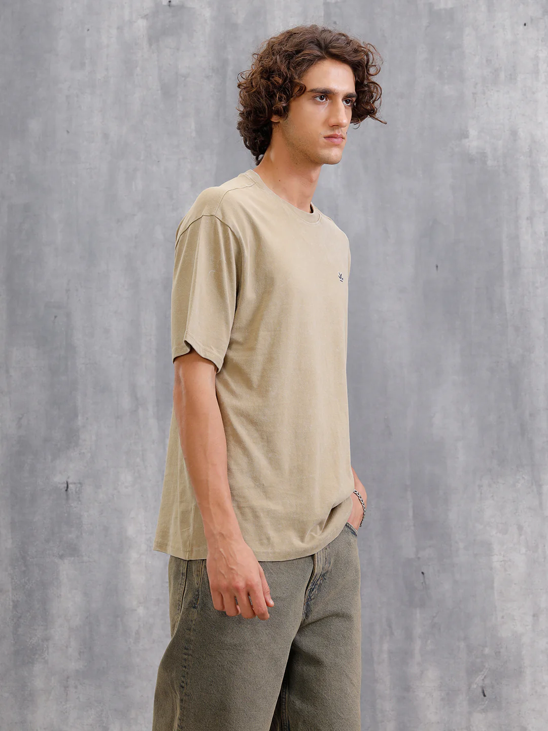 Washed Printed Oversized Fit Pure Cotton T-Shirt | Khaki - Image 7