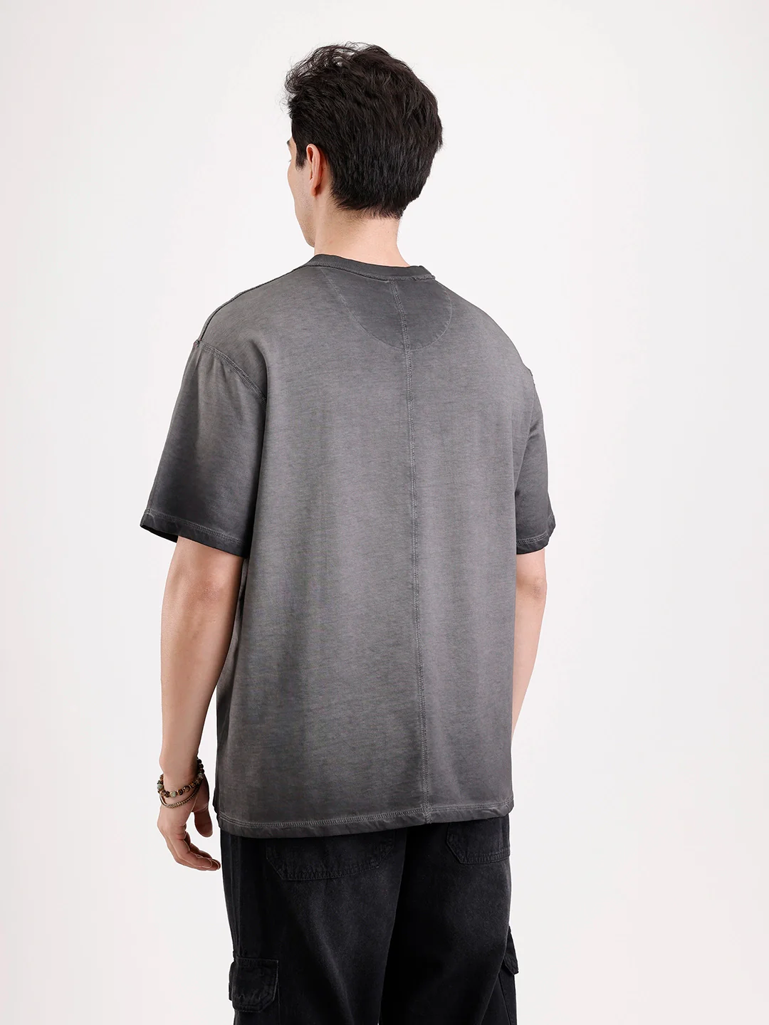 Washed Puff Printed Oversized T-Shirt   |  Black - Image 3