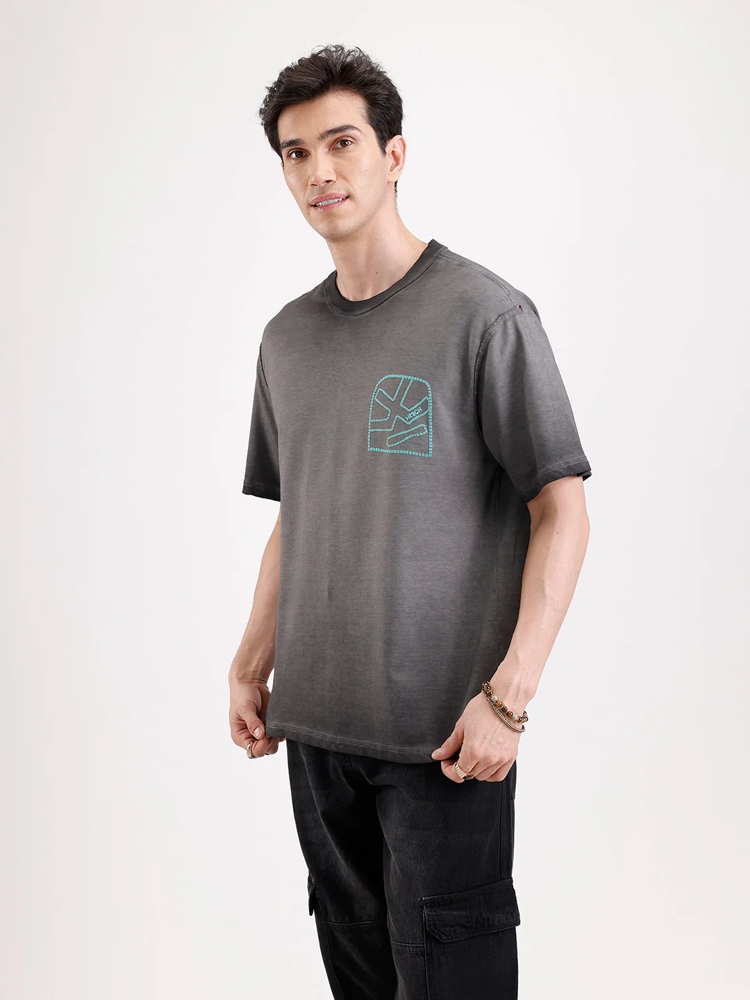 Washed Puff Printed Oversized T-Shirt   |  Black - Image 4