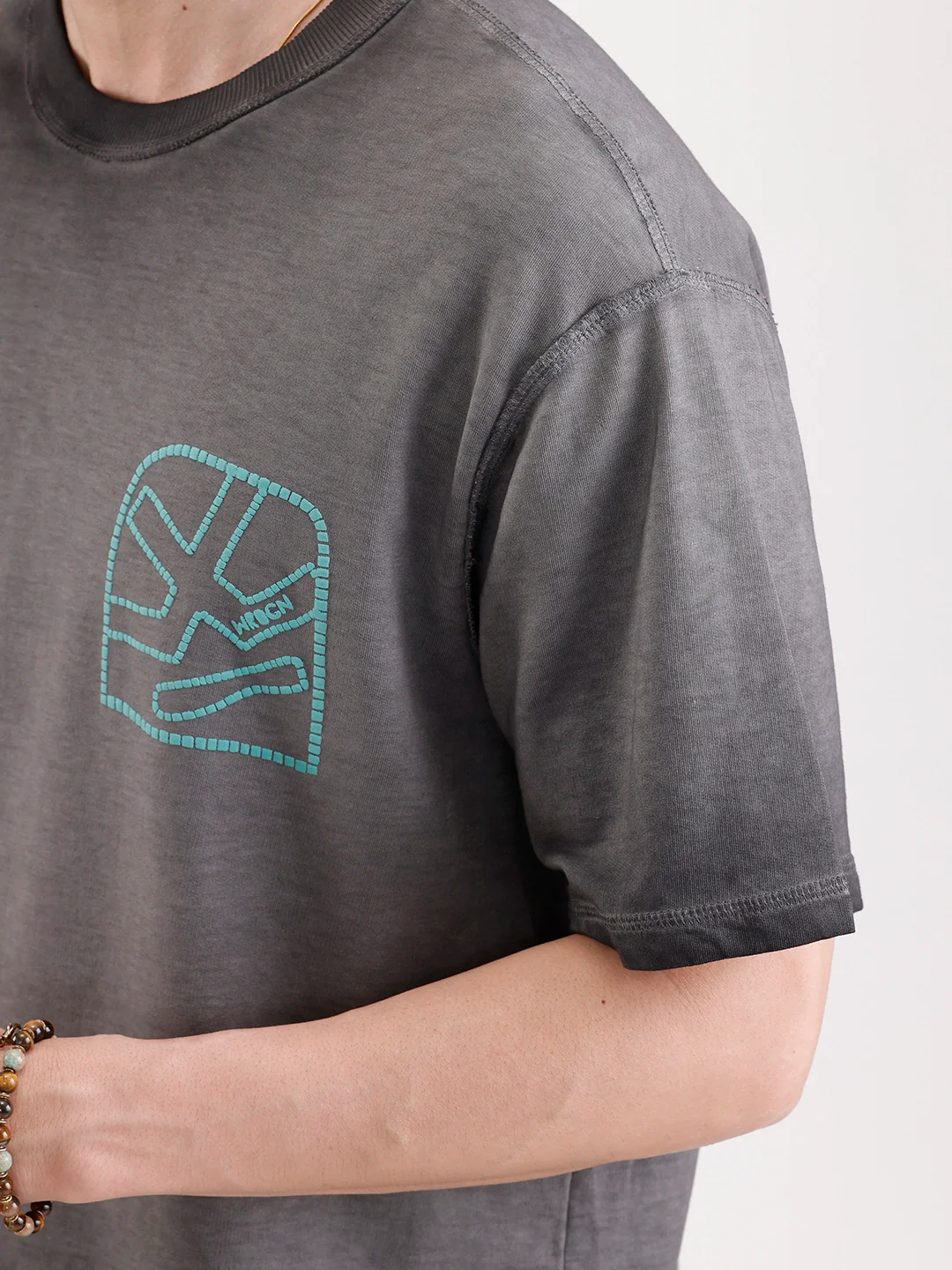 Washed Puff Printed Oversized T-Shirt   |  Black - Image 5