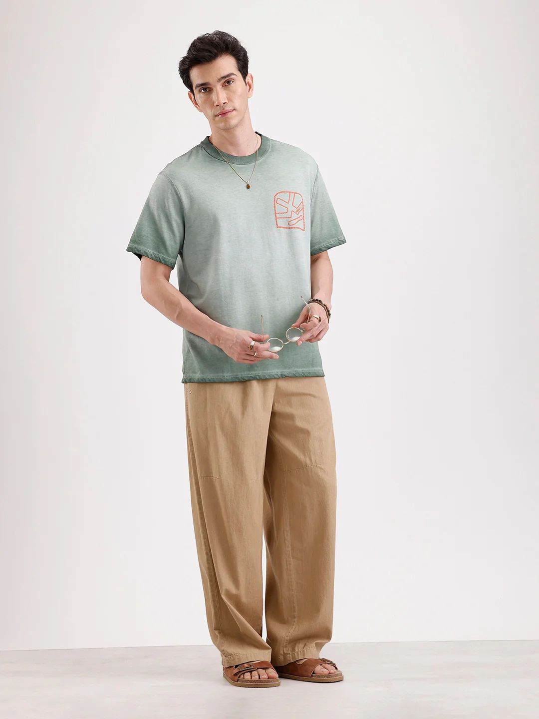 Washed Puff Printed Oversized T-Shirt   |  Olive - Image 2
