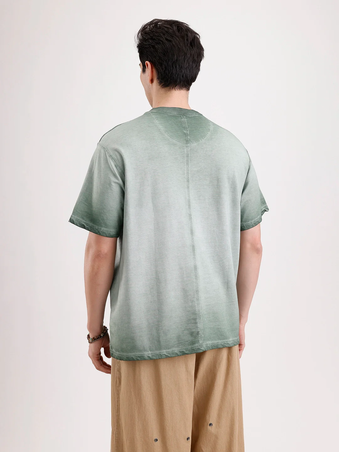 Washed Puff Printed Oversized T-Shirt   |  Olive - Image 3