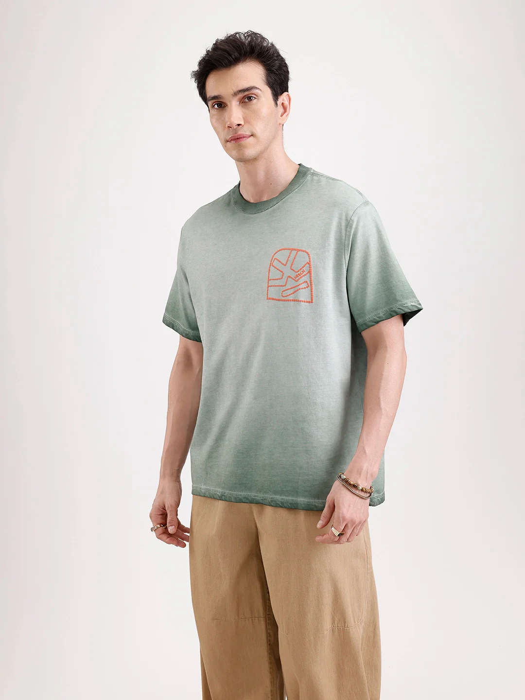 Washed Puff Printed Oversized T-Shirt   |  Olive - Image 4