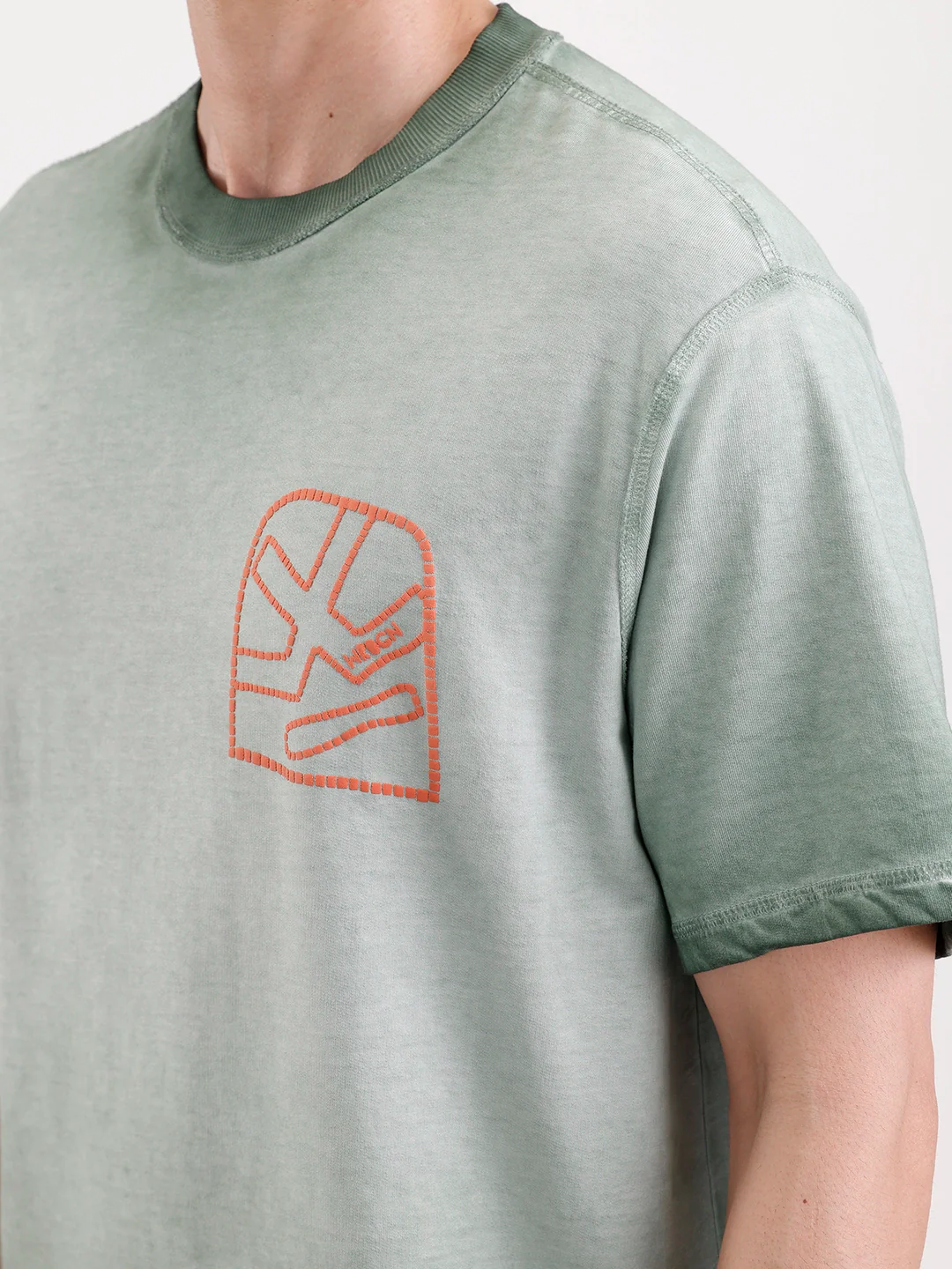 Washed Puff Printed Oversized T-Shirt   |  Olive - Image 5