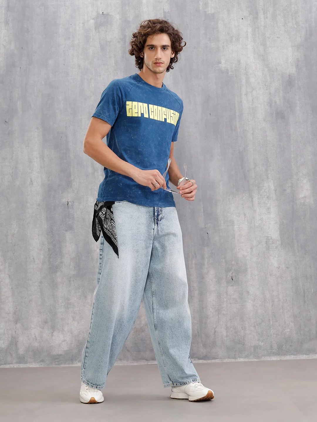 Washed Raglan Sleeve Slim Fit T-Shirt |  Dark Blue - Image 2