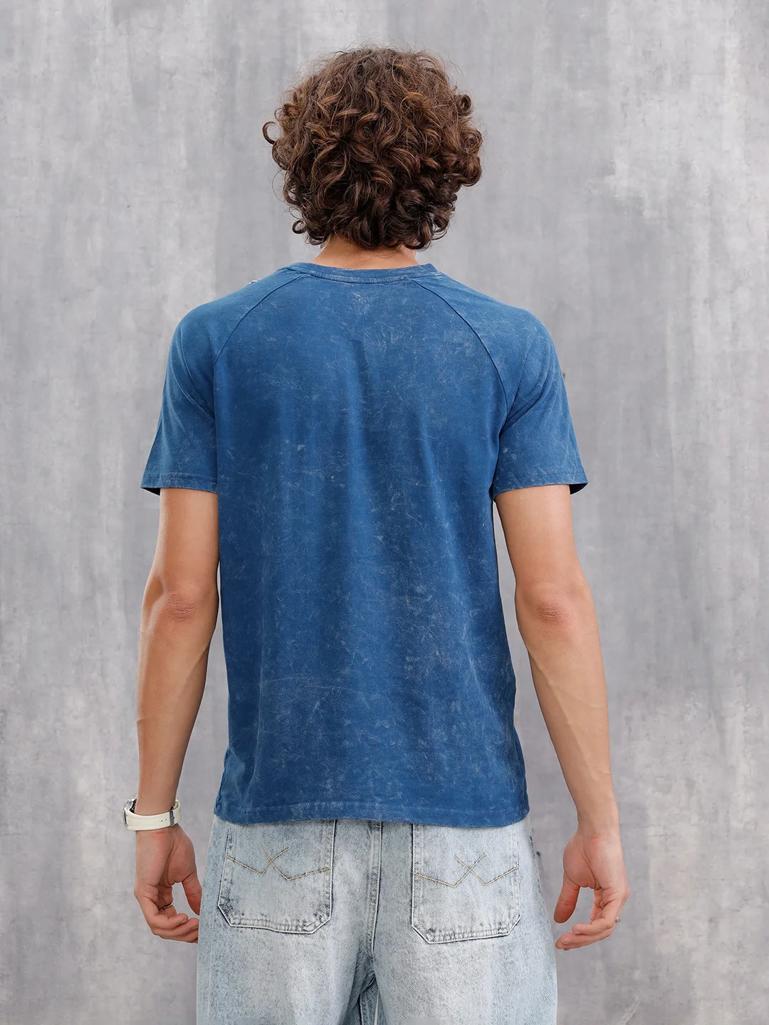 Washed Raglan Sleeve Slim Fit T-Shirt |  Dark Blue - Image 3